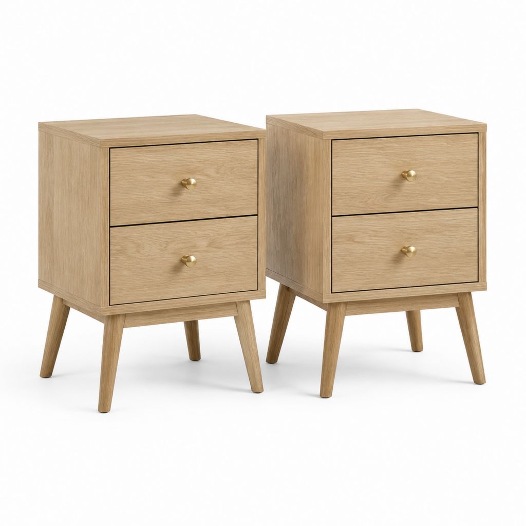 2er Set Nachttische Eichenfarbe MDF rechteckig mit 2 Schubladen 40 x 35 x 60 cm