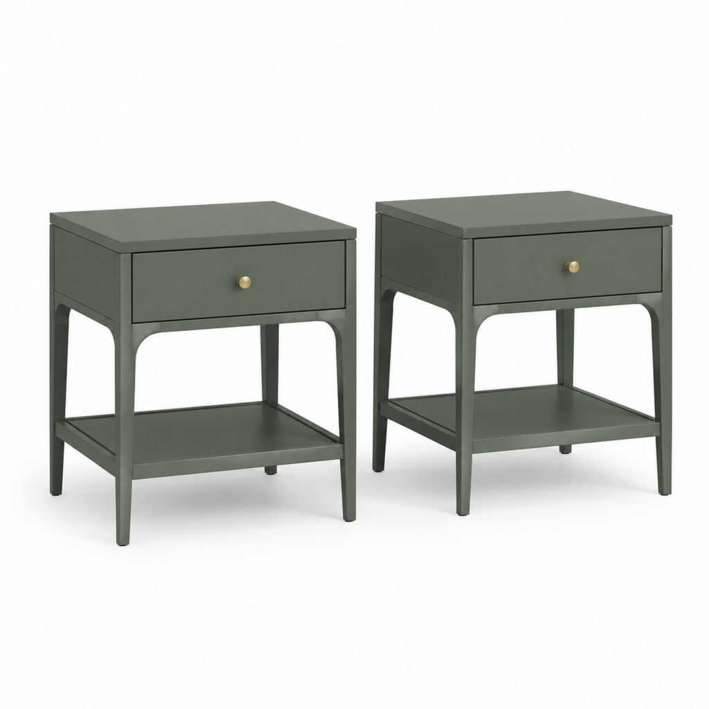 Nachttisch Set 2er Dunkelgrün MDF Rechteckig mit Schublade und Ablage 40 x 35 x 60 cm