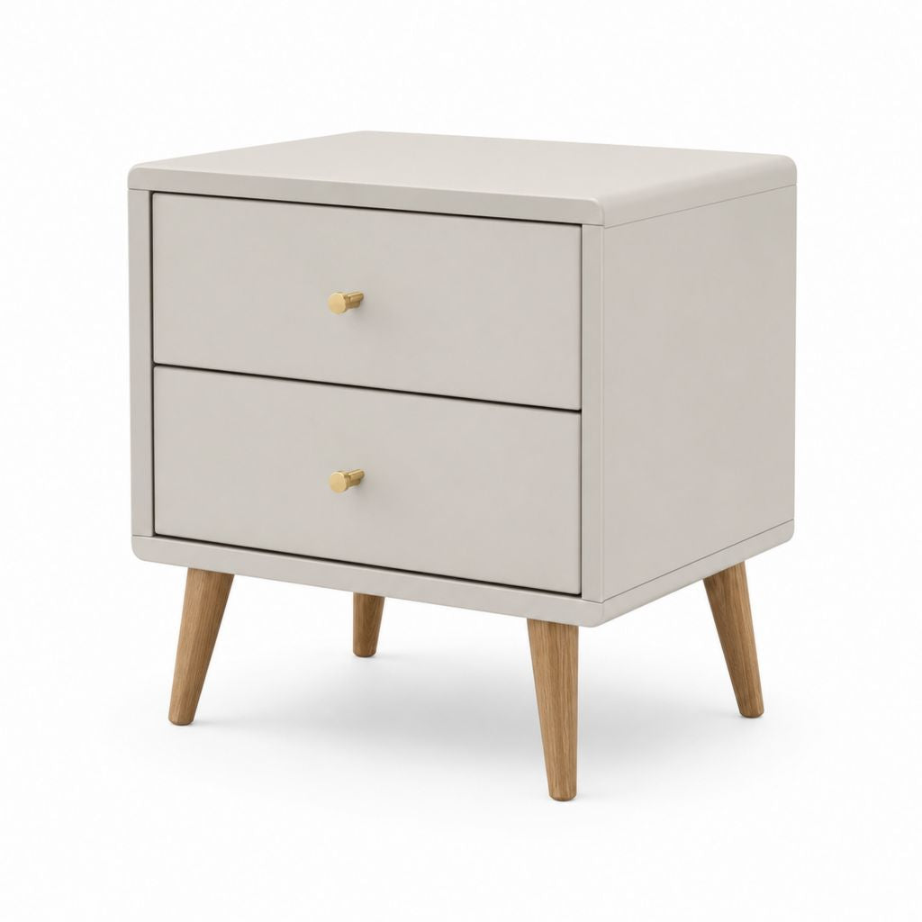 Nachttisch mit 2 Schubladen Cremeweiß MDF Massivholz Eiche Rechteckig 50 x 40 x 55 cm