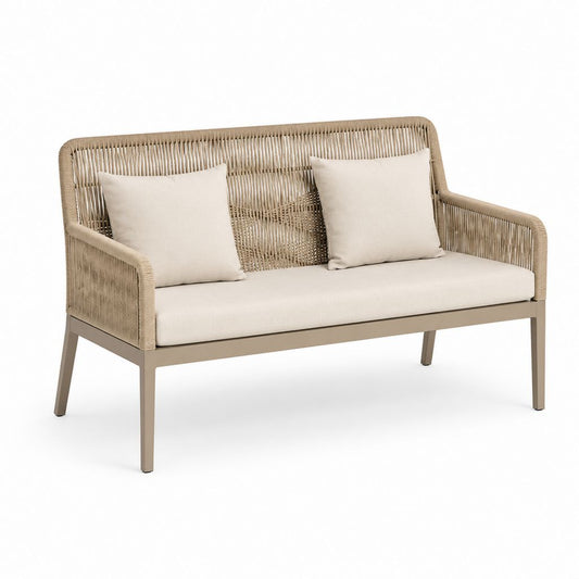 2-Sitzer Gartenbank Beige mit Aluminiumgestell und Polyesterseil 130 x 70 x 80 cm