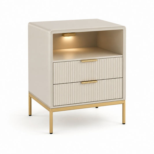 Nachttisch mit Beleuchtung Cremeweiß MDF 45 x 40 x 60 cm mit 2 Schubladen