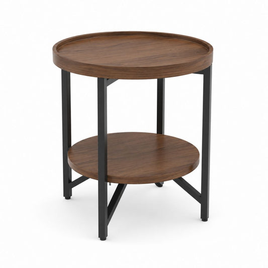 Runder Beistelltisch nussbraun mit MDF-Platten und Stahlgestell 50 x 60 cm