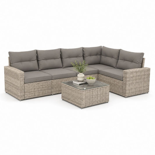 Gartenlounge Set in L-Form Grau Polyrattan mit Glastisch 250 x 190 x 82 cm