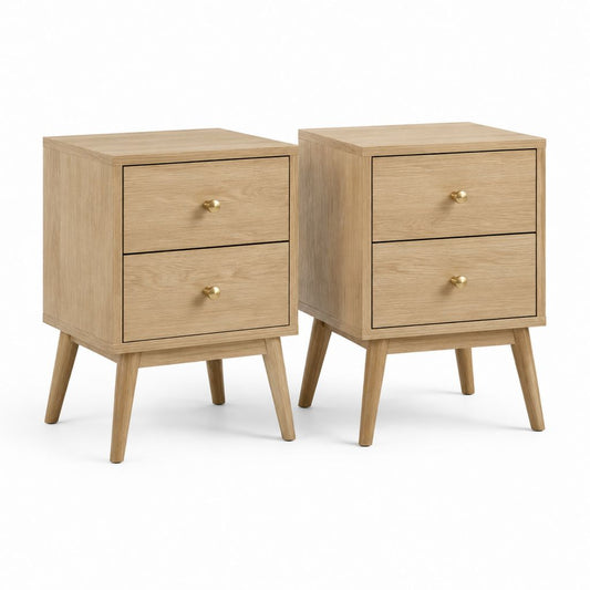2er Set Nachttische Eichenfarbe MDF rechteckig mit 2 Schubladen 40 x 35 x 60 cm
