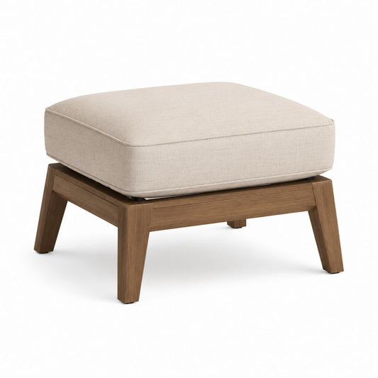 Fußhocker rechteckig Beige mit Polyesterbezug und Massivholzgestell 65 x 55 x 43 cm