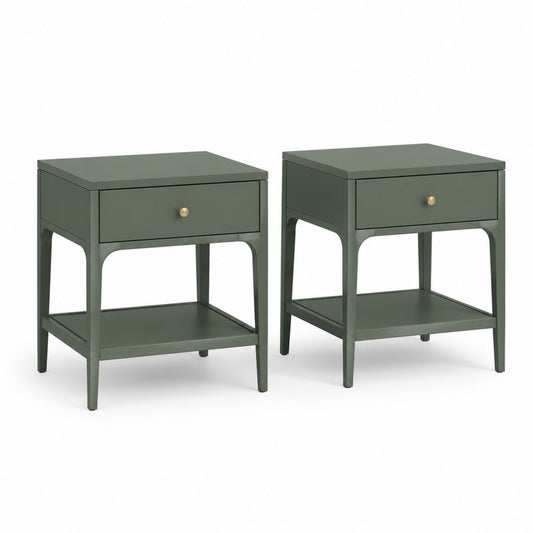 Nachttisch Set 2er Dunkelgrün MDF Rechteckig mit Schublade und Ablage 40 x 35 x 60 cm