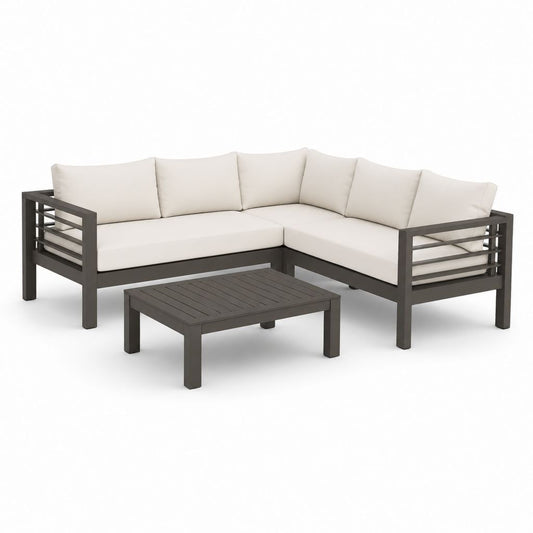 Gartenlounge Ecksofa Set Anthrazit Aluminium 250 x 190 cm mit Couchtisch und Polyesterkissen