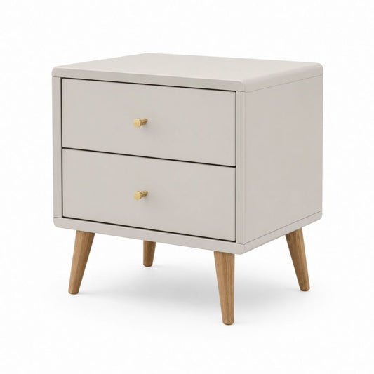 Nachttisch mit 2 Schubladen Cremeweiß MDF Massivholz Eiche Rechteckig 50 x 40 x 55 cm