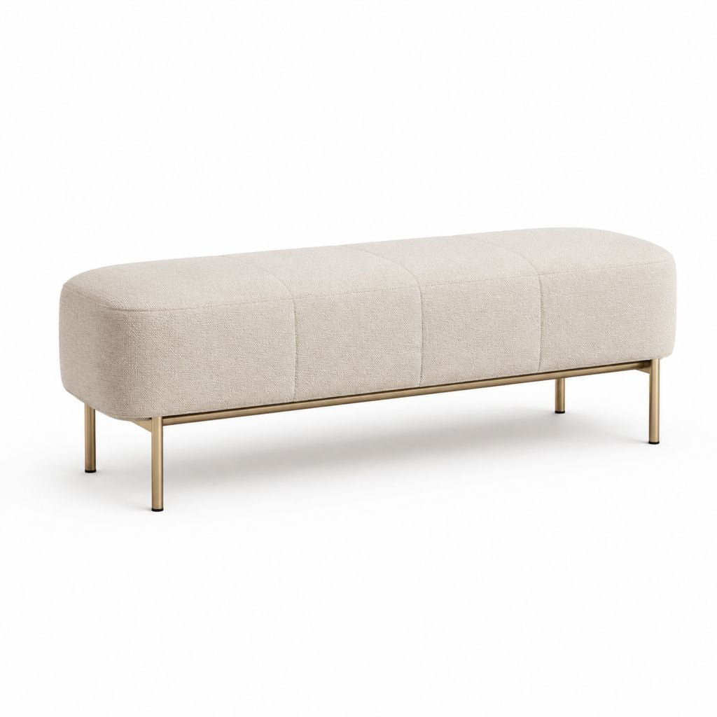 Bettbank gepolstert Beige Polyester-Bouclé rechteckig mit Stahlgestell 120 x 40 x 45 cm