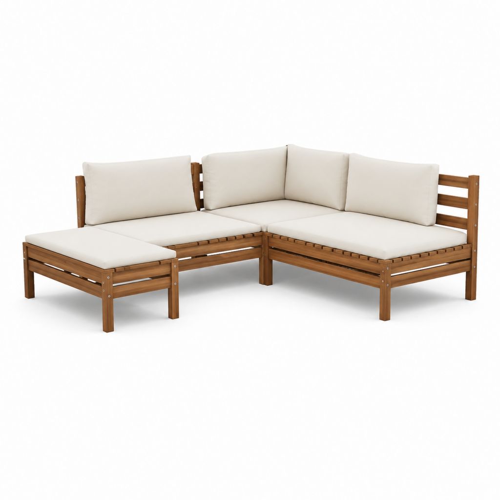 Garten Ecksofa 3-teilig in L-Form Creme Akazien-Massivholz 200 x 200 x 70 cm