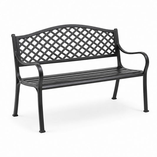 Gartenbank 2-Sitzer Schwarz pulverbeschichteter Stahl mit Rautengitter 122 x 61 x 87 cm