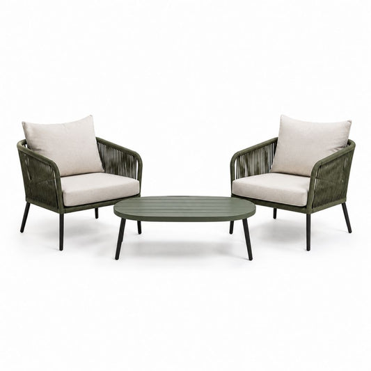 Gartenmöbel Set mit 2 Sesseln und Couchtisch Olivgrün PE-Geflecht Stahl 2 Sessel 68 x 70 x 78 cm Tisch 100 x 60 x 42 cm