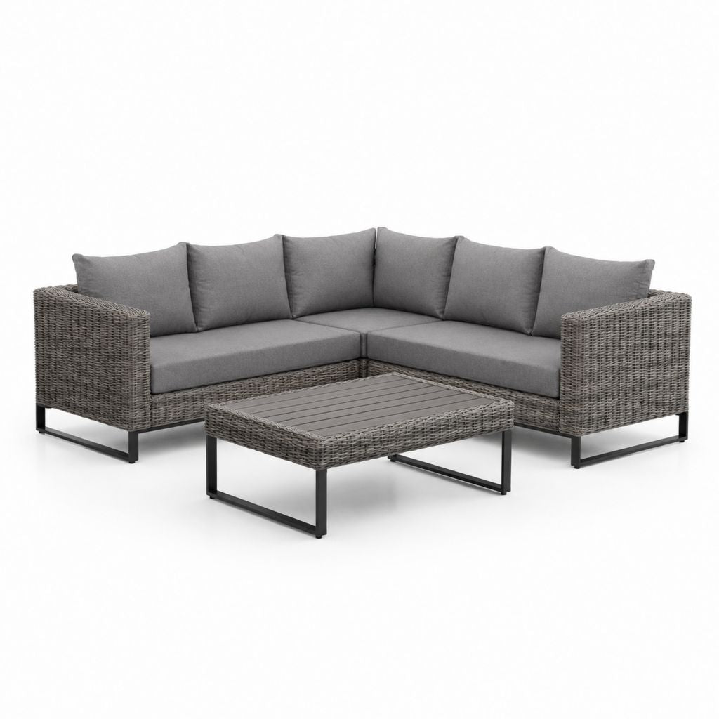 Gartenlounge Ecksofa Set Grau Polyrattan Stahl L-Form 200 x 200 cm mit Couchtisch 100 x 60 cm