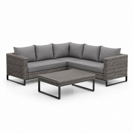 Gartenlounge Ecksofa Set Grau Polyrattan Stahl L-Form 200 x 200 cm mit Couchtisch 100 x 60 cm